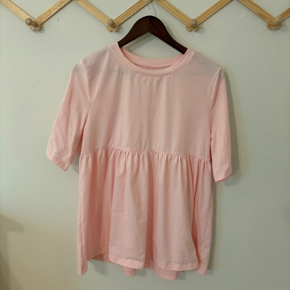 Womens Babydoll Top Oversized Short Sleeve Pink Peplum Casual Loose Blouse
